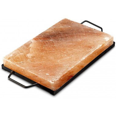 Himalaya zoutsteen grill inclusief metalen houder 20x30 x3,2 cm en weegt 5 kilo. Voor thuis of op de camping